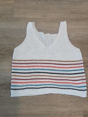 Women’s Cream Knit Tank with Multicolor Stripes Size Medium